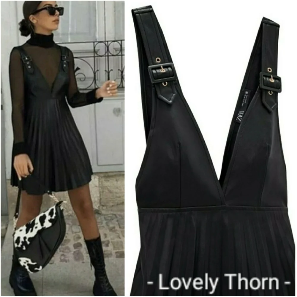 ZARA // ltd ed fashion blogger favorite pleated faux leather pinafore dress